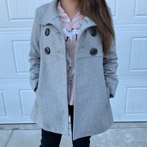 Anne Klein Grey Double Breasted Peacoat, S
